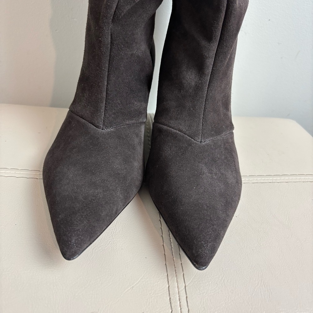 Zara Chocolate Brown Split Suede Slouchy Heeled Boots Size 8 NWT - Picture 6 of 10